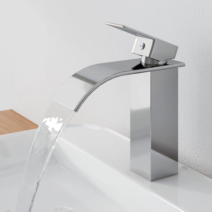 Produktbild Emke Waschtischarmatur Wasserfall, Wasserhahn Bad, Mischbatterie Waschbecken Wassersparend, Chrom