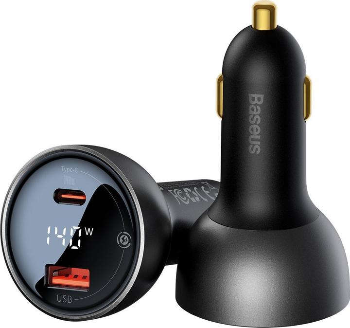 Produktbild Baseus Digital Display fast car charger USB-A / USB-C PD3.1 140W black + USB-C cable Superior