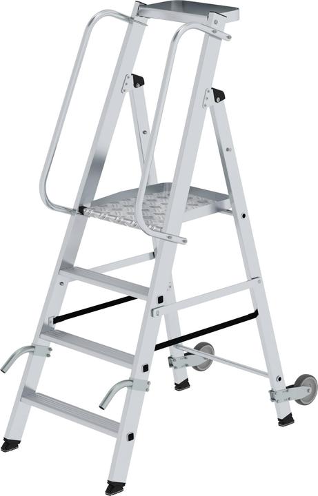 Produktbild Munk Plattformleiter mit Rollen und Griff 4 Stufen mit Ablageschale (Gerüst, 130 cm)