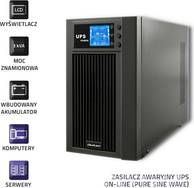 Image du produit Qoltec Pure Sine Wave 53043 (3000 VA, 2400 W, Double convertisseur en ligne Onduleur)