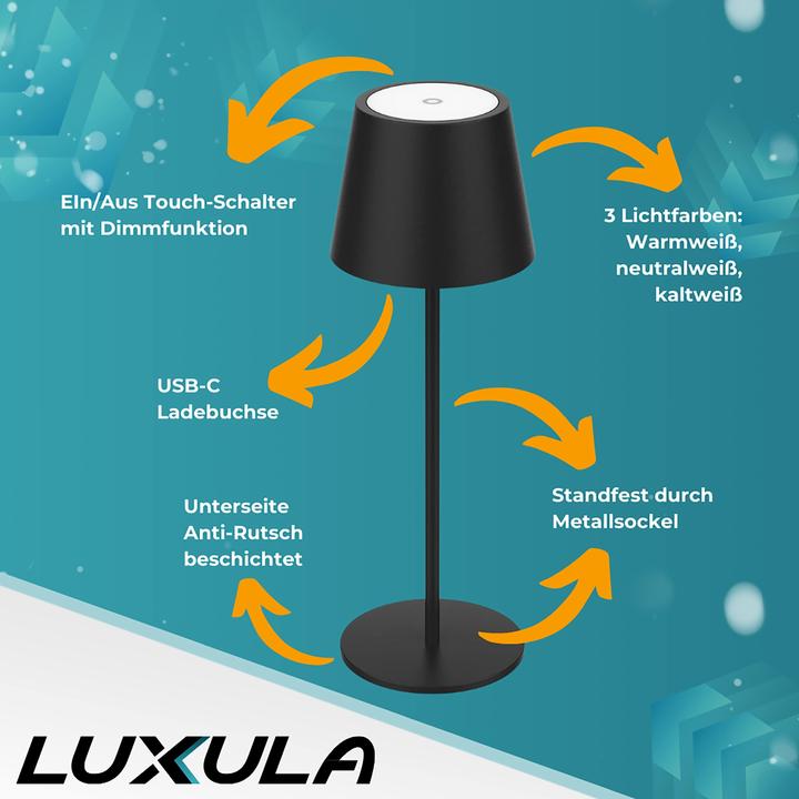 Actual product image Luxula LED rechargeable table lamp LX700160, 3W, 200lm, dimming and CCT function (200 lm)