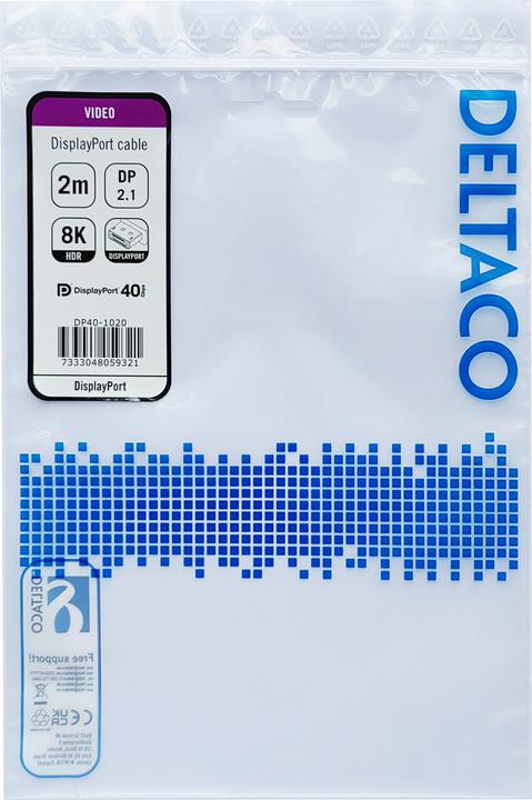 Actual product image Deltaco DisplayPort cable, DP 2.1, DP40, / DP40-1020 (2 m, DisplayPort)