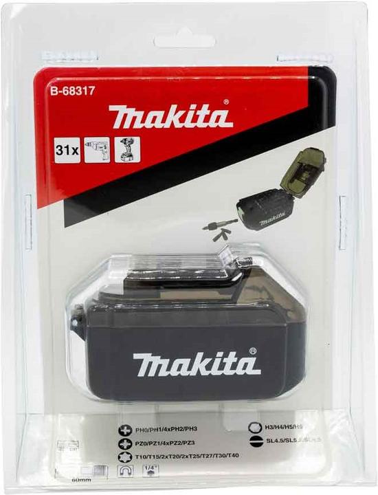 Actual product image Makita B-68317 Rotating bit set "Li-ion battery" 31 pcs. PH0, PH1, PH2, PH3, PZ0, PZ1, PZ2, PZ3, T10, T15 (PZ1, T10, PZ2, PZ3, T15, PZ0, PH2, PH1, PH0, PH3)