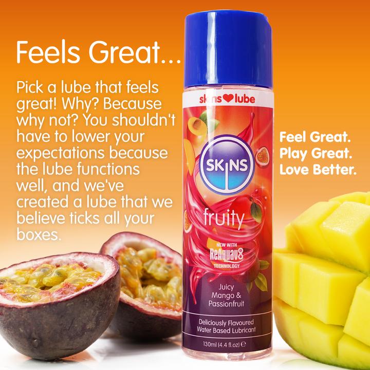 Immagine prodotto Skins Fruity" Juicy Mango & Passionfruit 130ml Lubrificante con aromi naturali alla frutta (130 ml)