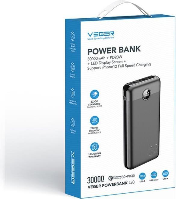 Produktbild Veger L30 (30000 mAh, 20 W, 111 Wh)