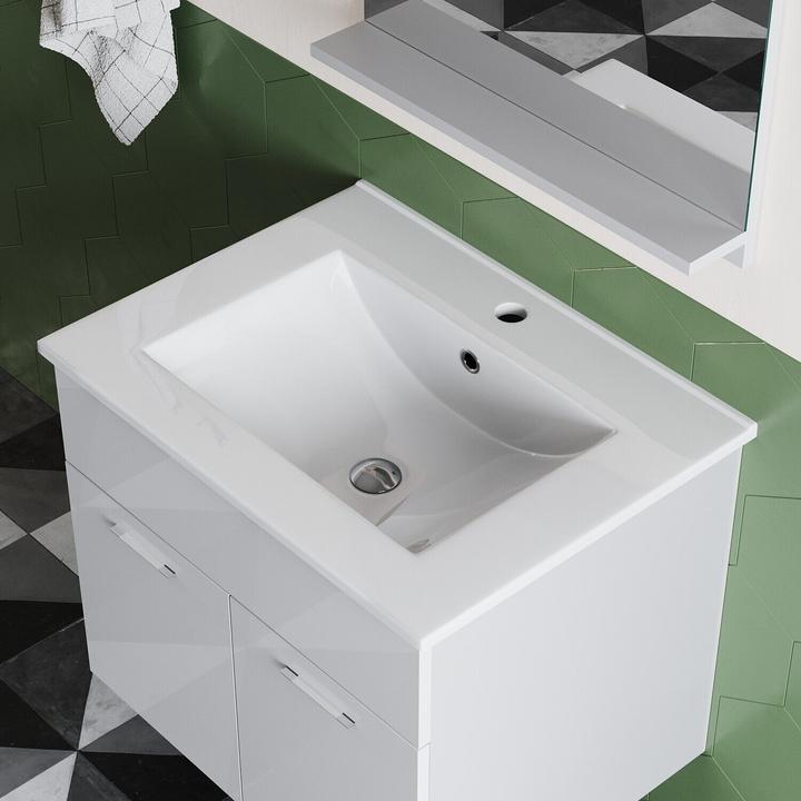 Image du produit SONNI Meuble de salle de bain, meuble haut, blanc étroit, brillant 30 cm, suspension large