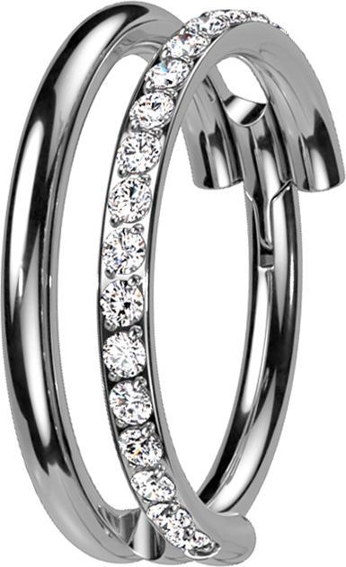 Produktbild Star Piercing Micro Segmentring klappbar silber zwei Ringe reihe Kristalle (ohne Messing, Titan G23)