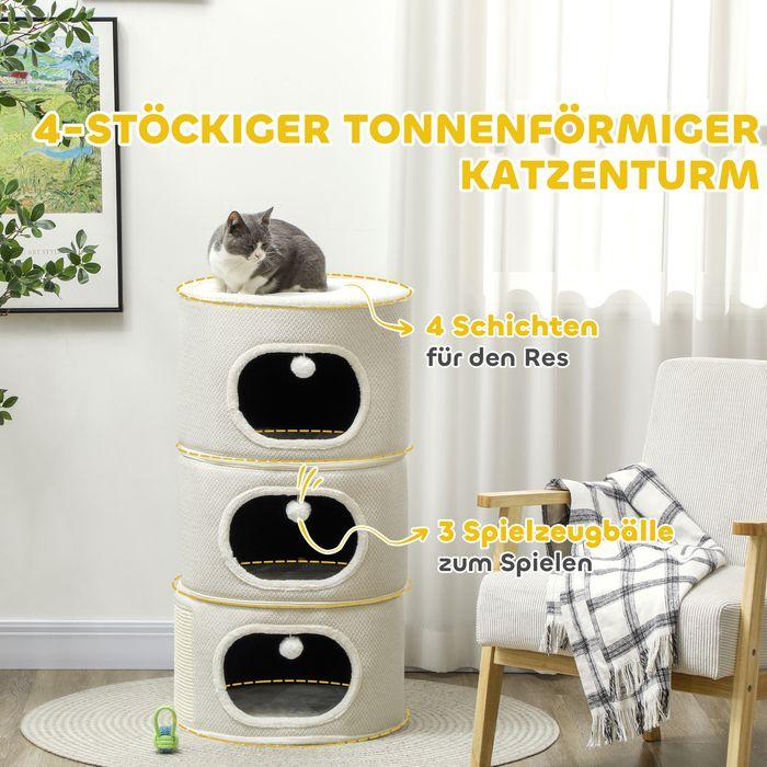 Actual product image Swisshandel24 Kratztonne, 100 cm hoch Katzentonne mit 3 Höhle, Kratzbaum für Katze bis 6 kg (100 cm, Coffee brown+cream white)