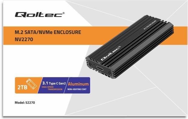 Produktbild Qoltec Obudowa | kieszeń NV2270 na dysk M.2 SSD SATA | NGFF | PCIe | USB-C (M.2)