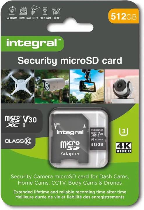 Image du produit Carte microSD 512 Go pour caméra de surveillance, Dashcams, Home Cams, CCTV, Body Cams & Drones (512 Go, microSD, U3, UHS-I)