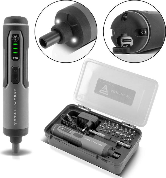 Actual product image Stahlwerk Cordless screwdriver ASK-36 ST bar screwdriver set, 25 pcs 3.6 V motor 1300 mAh (Rechargeable battery operated)