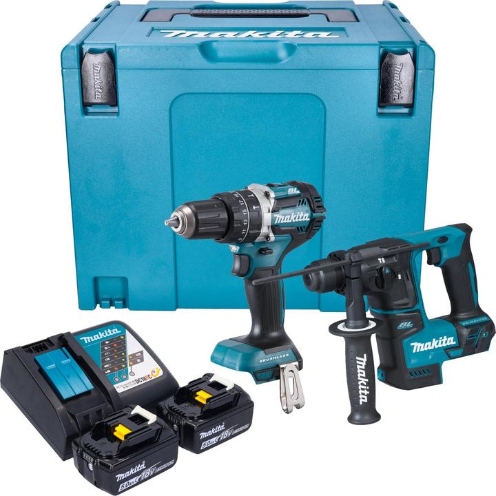Productafbeelding Makita DLX 2278 RTJ accukit + DHP 484 klopboormachine 54 Nm + DHR 171 klopboormachine 1,2 J +. (Oplaadbare batterij)