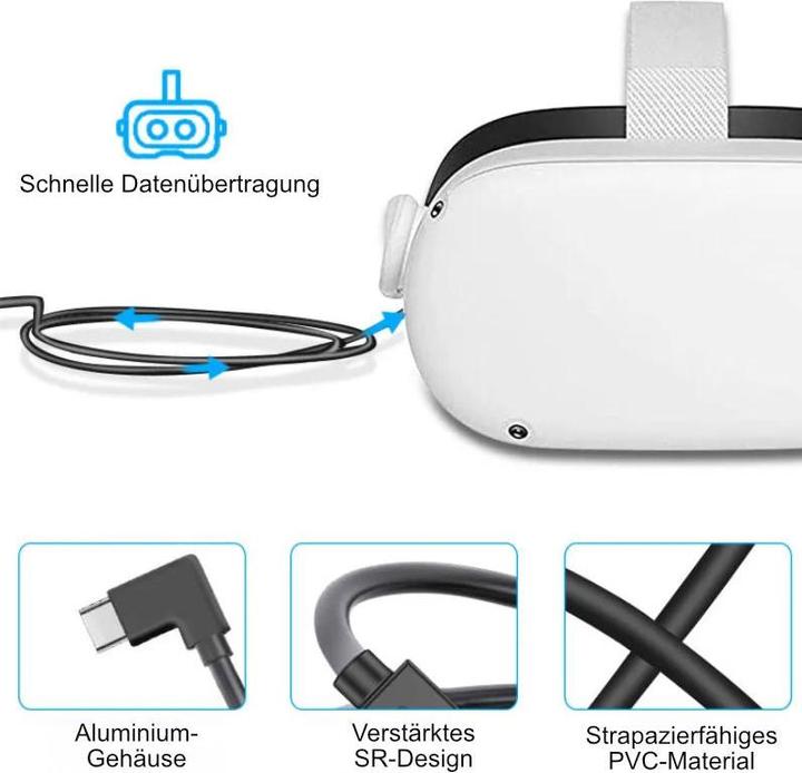 Produktbild Hermex VR Brillen Kabel 5m Oculus Quest 1 + 2 Datenkabel für VR Headset