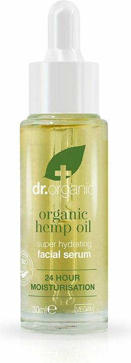 Dr. Organic Siero viso all'olio di canapa idratante per pelli miste Uomini Donne Naturale Vegan Senza Parabeni (30 ml)