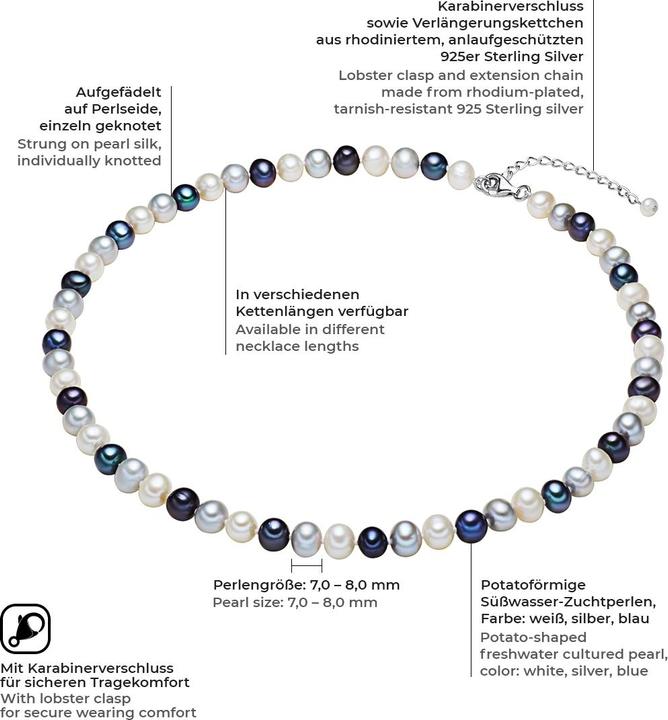 Immagine prodotto Valero Pearls Perle d'acqua dolce da donna in argento sterling multicolore - 2244 (Argento, 42 cm)