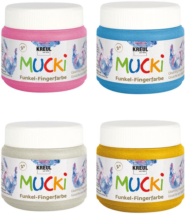 Image du produit Kreul MUCKI Peinture au doigt étincelante (Pink, Bleu, Silver, Or, 600 ml)