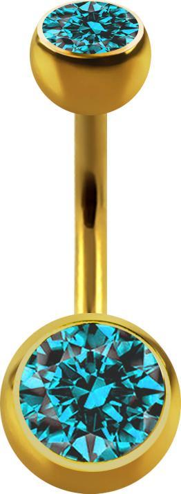 Image du produit Star Piercing Banane plaquée or avec deux boules de cristal aqua (Acier chirurgical 316L, sans laiton)