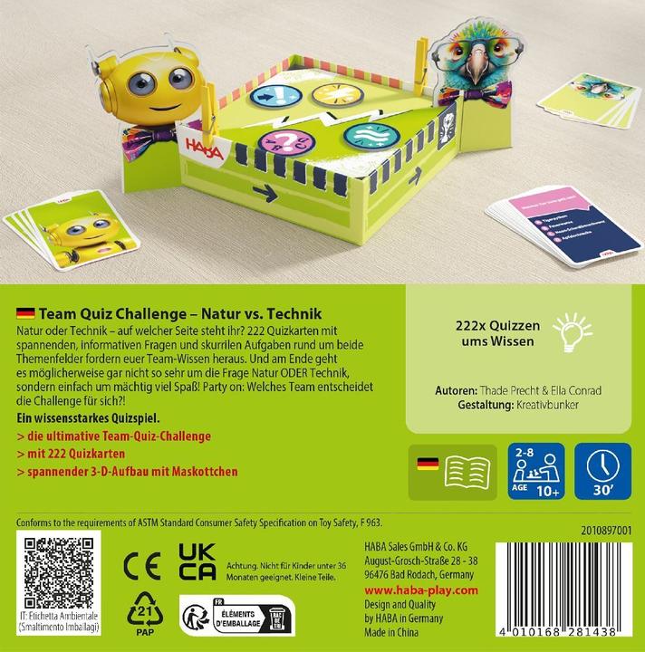 Actual product image Haba Team Quiz Challenge Nature vs. technology (Italian, English, German, French)