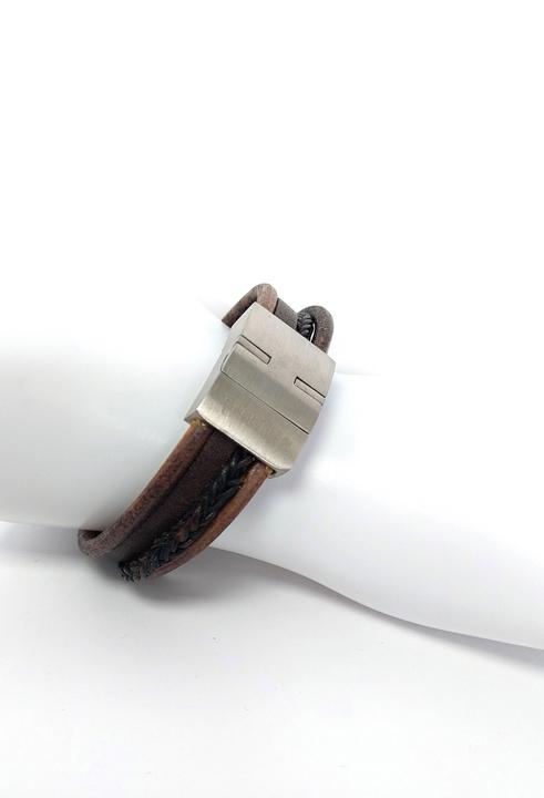 Image du produit Thomss Bracelet cuir No.21 unisexe cuir brun & fermoir acier inoxydable circonférence 21 cm (21 cm, Acier inoxydable, 100% cuir)