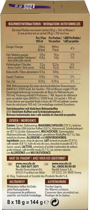 Nutritional values and ingredients Nescafé Gold Mocha (144 g)