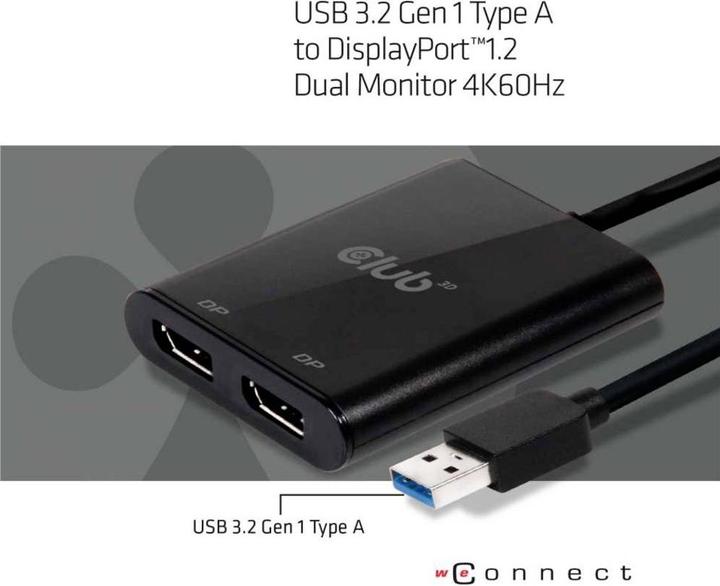 Image du produit Club 3D CSV-1477 USB A à DisplayPort (DP, 9.30 cm)