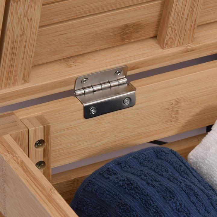 Actual product image Swisshandel24 Bathroom shelf, bathroom shelf with hinged lid, bathroom stand shelf with 2 shelves, bamboo