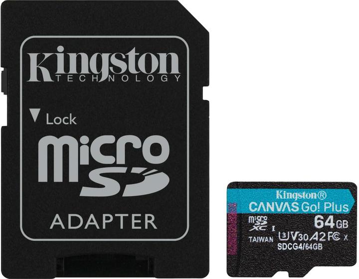 Produktbild Kingston Card Canvas Go Plus MicroSD +ADP 64GB (64 GB, microSDXC, U3, UHS-I)