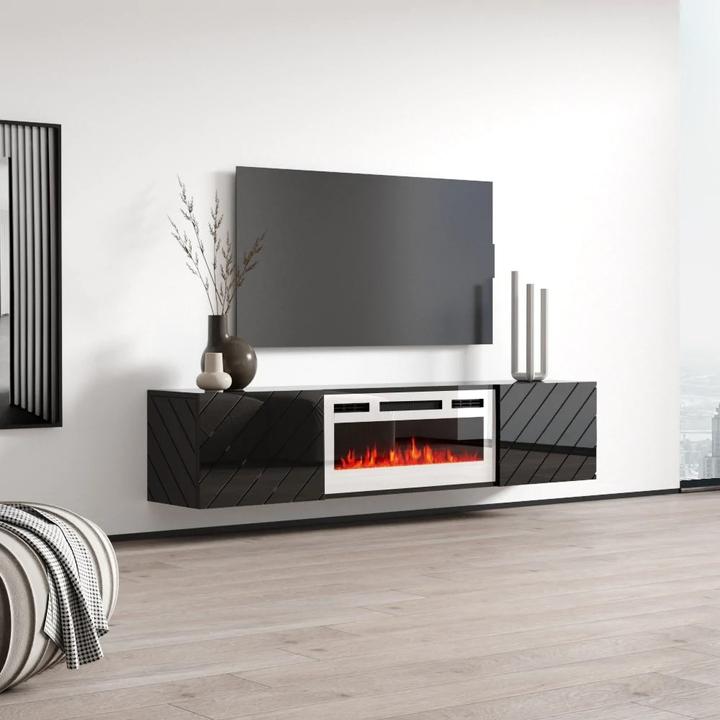 Produktbild Cama RTV LUXE Schrank 182 6x34 5x37 5 schwarz/schwarz glänzend + weisser Kamin