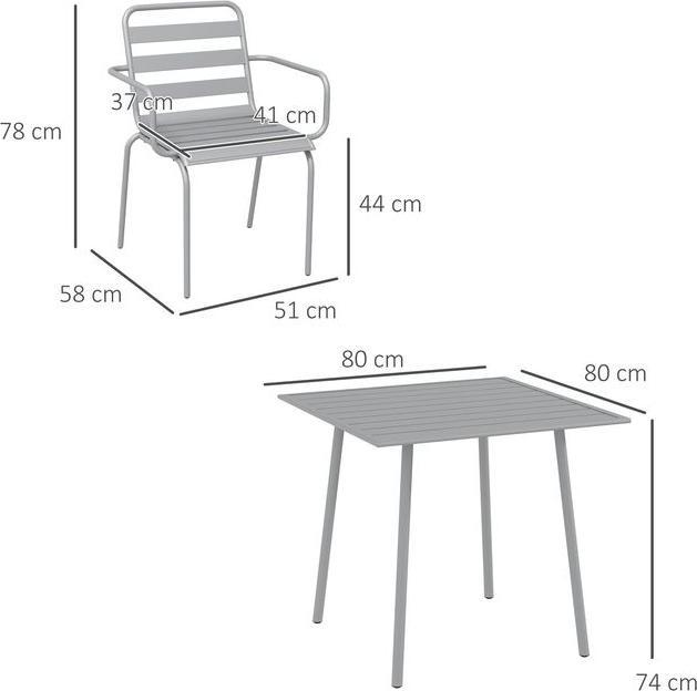 Immagine prodotto Swisshandel24 Set di mobili da giardino Tavolo da pranzo 4 sedie impilabili Acciaio grigio chiaro (80 cm)