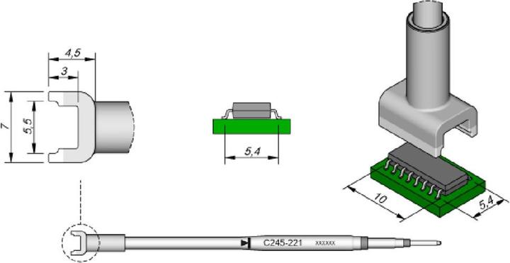 Actual product image JBC SMD desoldering tip series C245, C245221/5.5 x 10 mm, for Dual-In-Line IC (Desoldering tip)