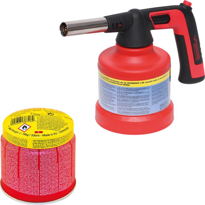 Produktbild Rothenberger Industrial RS 200 Piezo inkl. 1x C200 Supergas Lötlampe Lötbrenner 180° Drehung FT 800°
