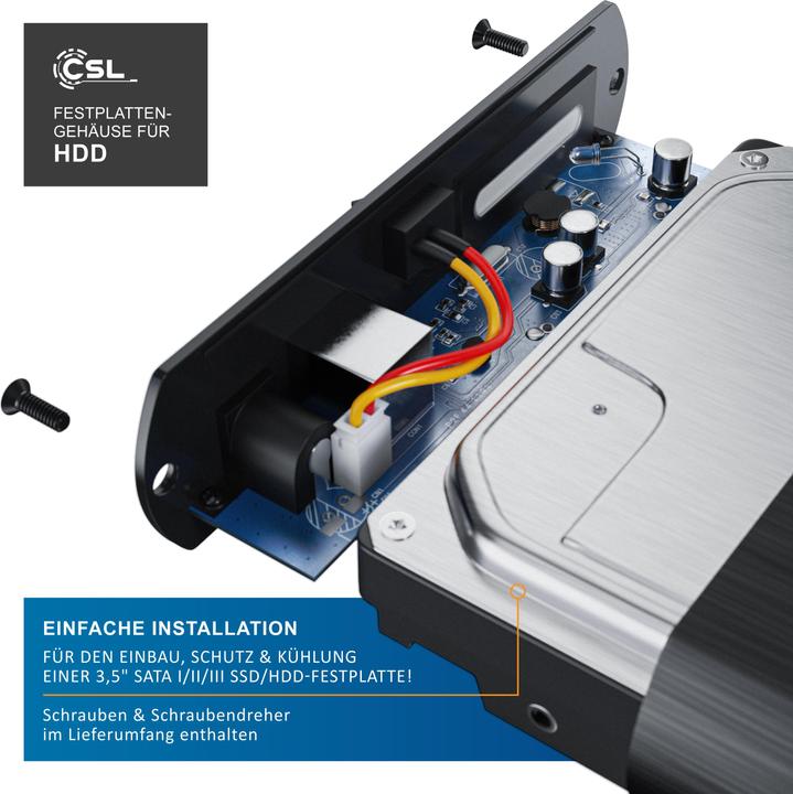 Produktbild CSL Festplattengehäuse, 3,5" USB 3.0 Aluminium Festplattengehäuse SATA I/II/III und SSD-fähig (3.5")
