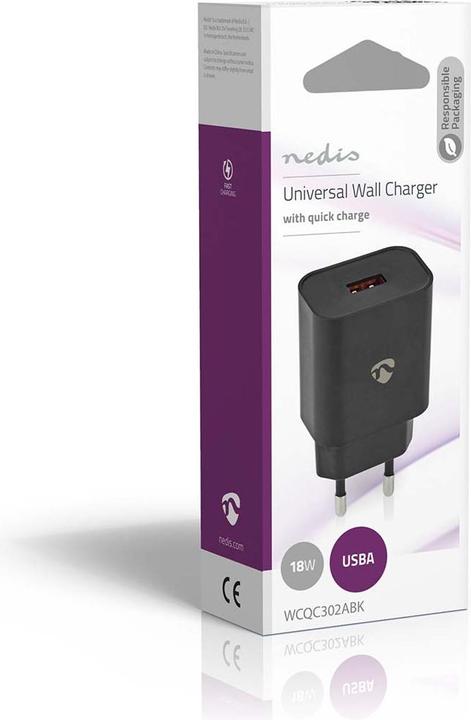 Produktbild Nedis Netzladegerät 18 W 1.5 2.0 3.0 A - Anzahl der Ausgänge: 1, USB-A, Kein Kabel im Lieferumfang e (18 W)