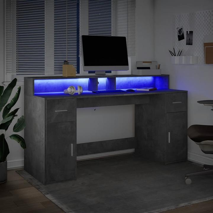 Image du produit VidaXL Bureau à LED Table d'ordinateur Table de travail PC Table de bureau gris béton (160 x 55 x 91 cm)