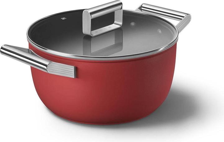 Productafbeelding Smeg CKFC2411RDM Braadpan Ø 24 cm met glazen deksel, 2 handgrepen, rood (24 cm, Braadpan + kasserol, Roestvrij staal, Aluminium)