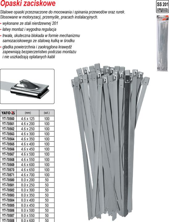 Produktbild Yato OPASKI ZACISKOWE ZE STALI NIERDZEWNEJ 8,0x400mm /50szt. (50 Stk.)