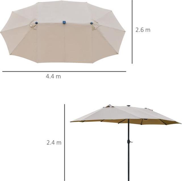 Image du produit Swisshandel24 Double parasol, LED, manivelle Ovale Métal Kaki 440 x 260 cm (2.60 m)