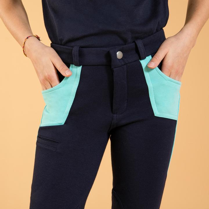 Produktbild Fouganza Kinder Reithose - 120 marineblau/türkis (122)