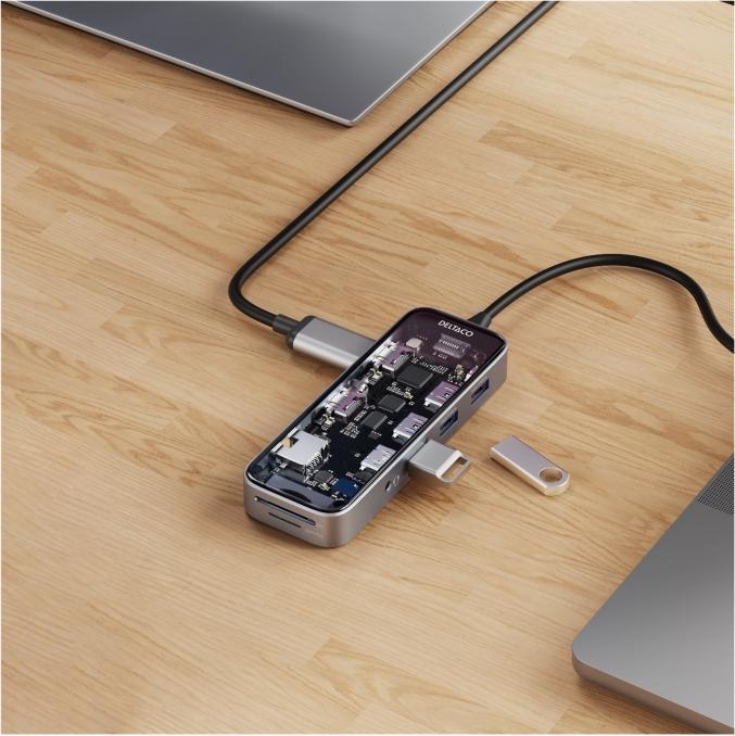 Actual product image Deltaco USB-C docking station 3xUSB/SD/microSD/2xHDMI/RJ45 (USB-C, 10 Ports)