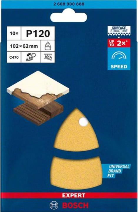 Produktbild Bosch Professional Zubehör EXPERT C470 Schleifpapier mit 11 Löchern für Multischleifer, 102 x 62 mm, 93 mm, G 120, 10-tlg. (120)