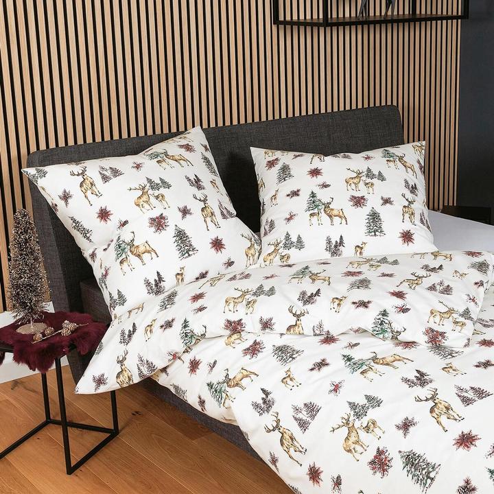 Produktbild Janine Feinbiber Bettwäsche Davos 65150 naturell rot grün (Bettwäsche Set, 135x200 cm + 80x80 cm)