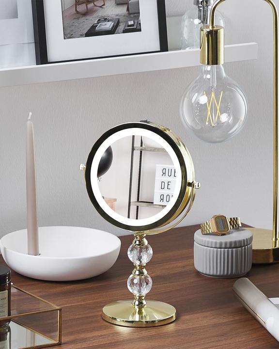 Produktbild Beliani Kosmetikspiegel gold mit LED-Beleuchtung ø 18 cm CLAIRA