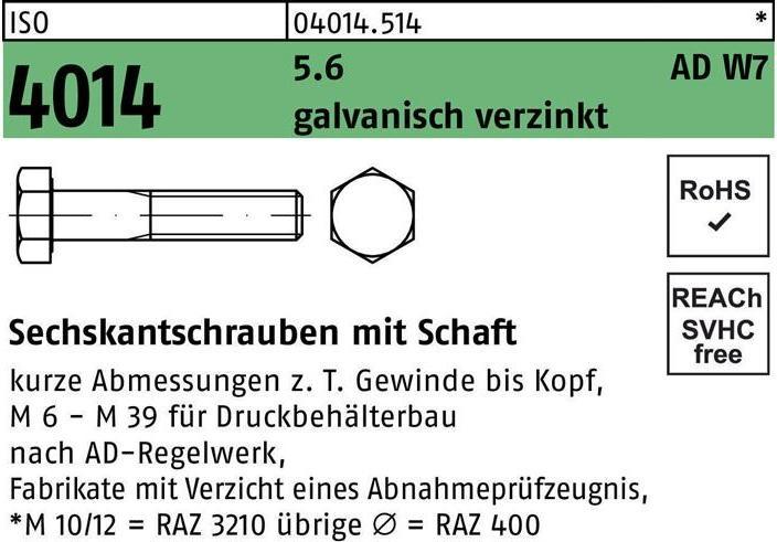 Productafbeelding Zeskantkopschroef ISO 4014 w.schacht M 36 x 140 5,6 W7 gegalvaniseerd (5 Schroeven per stuk)