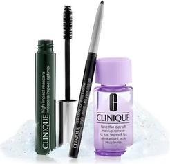 Clinique High Impact Mascara Set 7ml Shade / Take The Day Off Cleansing Balm 15 ML / Quickliner for (Intense Black, 01 Black)