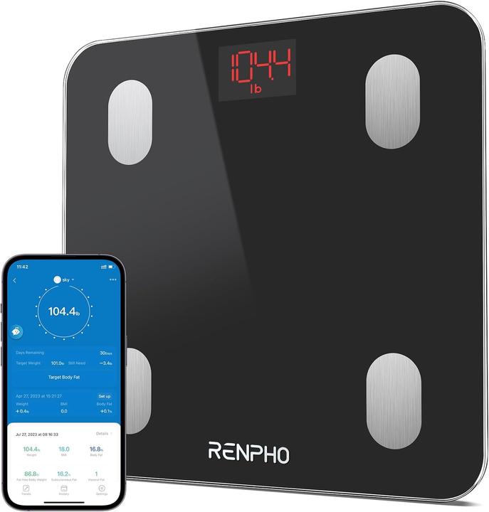 Renpho Elis Smart Blueooth Body Scale, Black (180 kg)