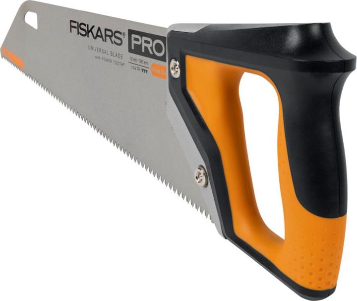 Actual product image Fiskars Pro hand saw for wood, laminate and PVC, saw blade length: 38 cm, 9 TPI, Black/Orange, PowerT