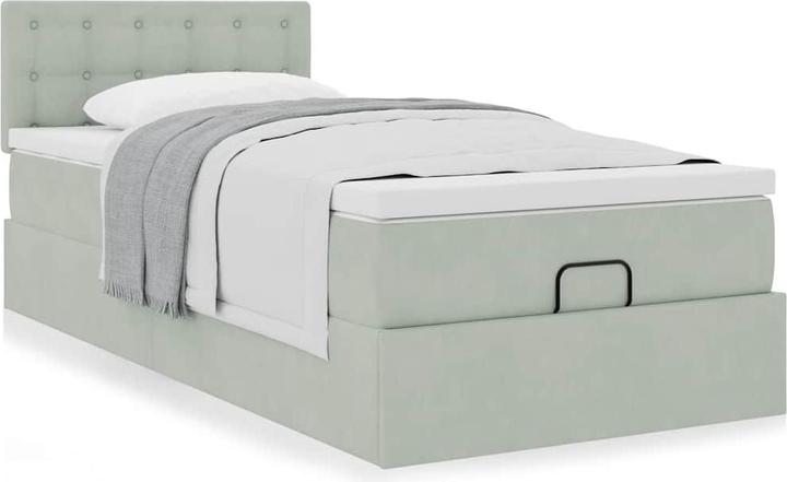 Actual product image VidaXL Ottoman bed with mattress light grey 90x200 cm velvet (90 x 200 cm)