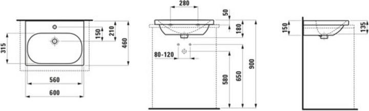 Actual product image Laufen Countertop washbasin LUA 60x46cm w ÜL 1 tap hole version white (460 mm, 600 mm)