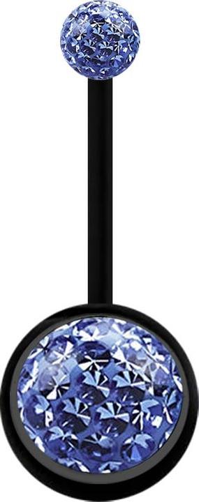 Image du produit Star Piercing Banane schwarz mit zwei Kristallkugeln hellblau Epoxy Schutzschicht (Bioflex, sans laiton)