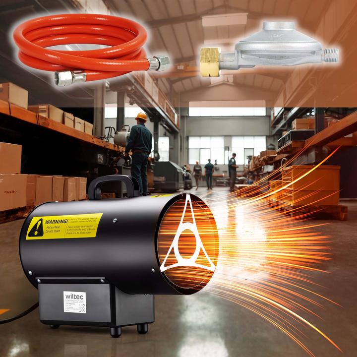 Produktbild Wiltec Gasheizgebläse 15kW Heizkanone 30W Gasdruckminderer Italien 700mbar (15000 W)